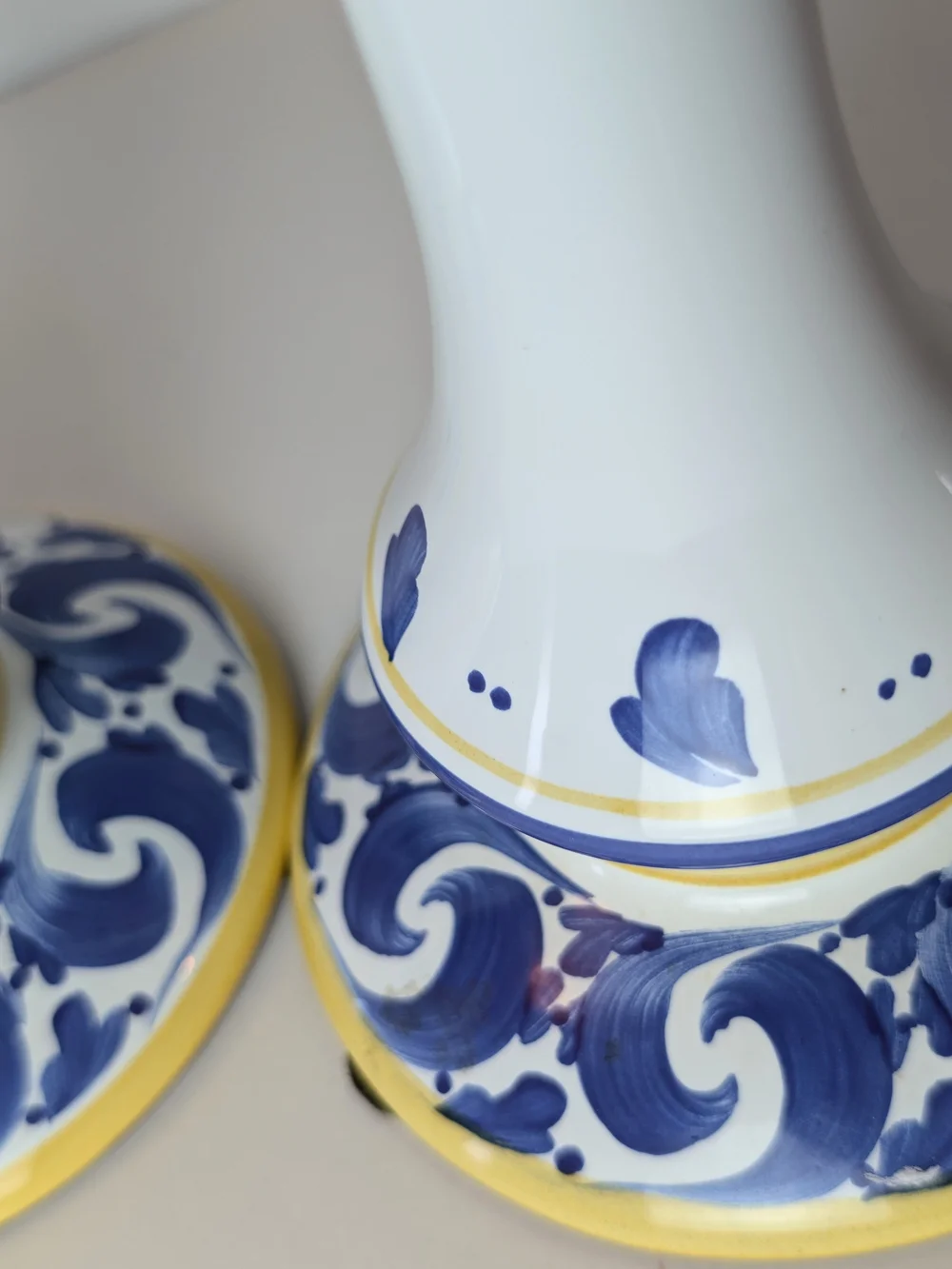 Herend‎ White Ceramic Candle Holders with Blue and Yellow Accents - Pair